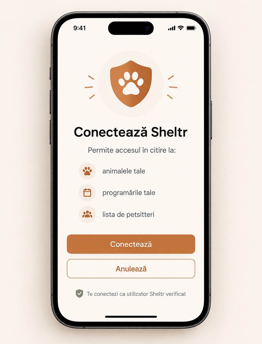 Ecranul de conectare a contului Sheltr la un asistent AI